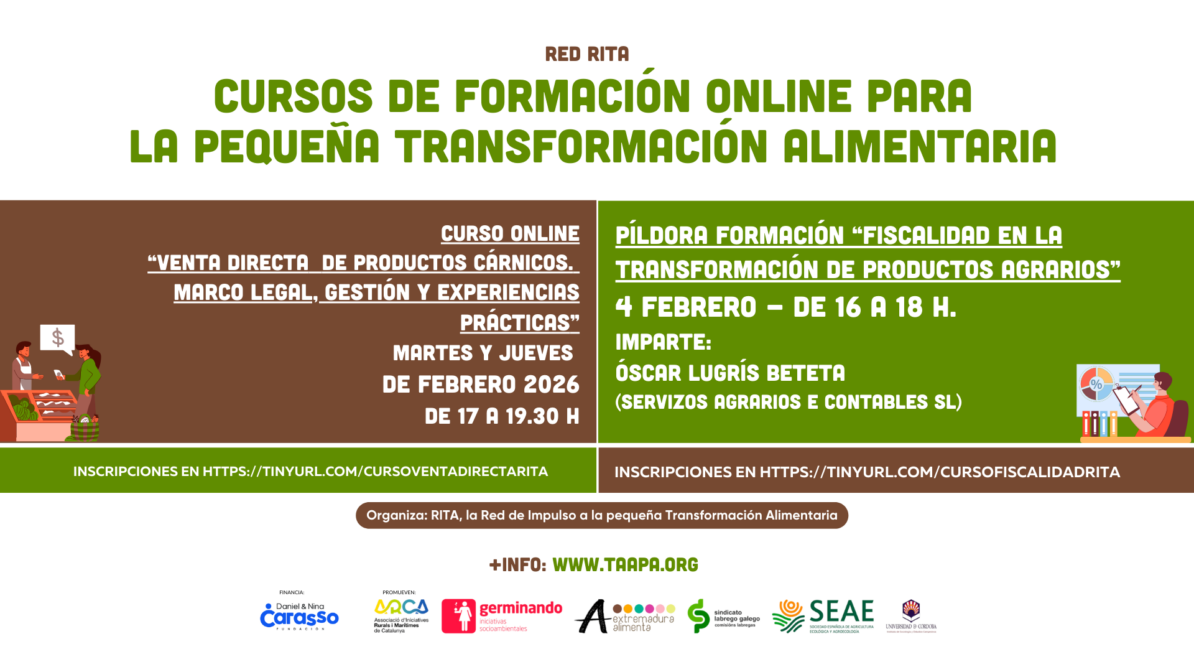 RITA impulsa dos cursos especializados en venta directa cárnica y fiscalidad en la transformación alimentaria